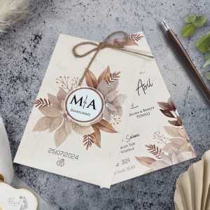 Yapraklı Krem İkili Davetiye