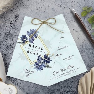 Mermer Desenli İkili Davetiye
