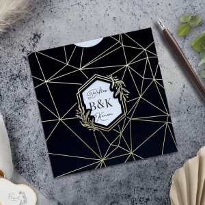 Mermer Desenli Siyah Zarflı Davetiye