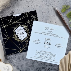 Mermer Desenli Siyah Zarflı Davetiye