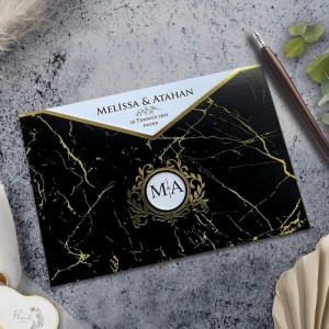 Siyah Mermer Desen Zarflı Davetiye