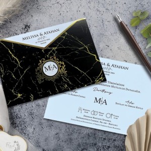 Siyah Mermer Desen Zarflı Davetiye