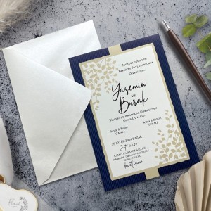 Modern Lacivert Çerçeveli Zarflı Davetiye