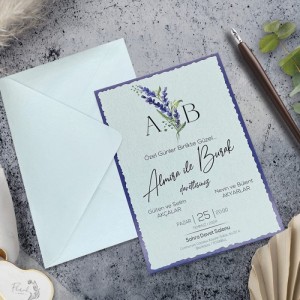 Lavanta Çiçekli Mor Çerçeveli Davetiye