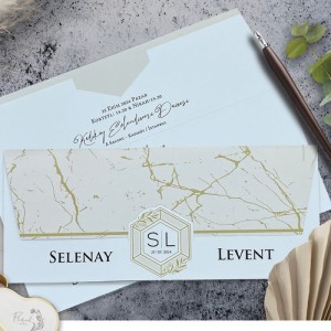 Mermer Desenli Katlamalı Davetiye