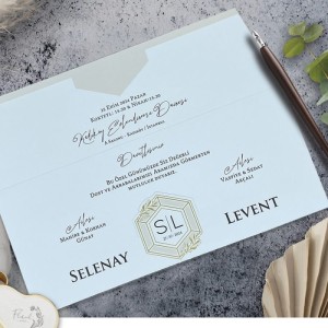 Mermer Desenli Katlamalı Davetiye