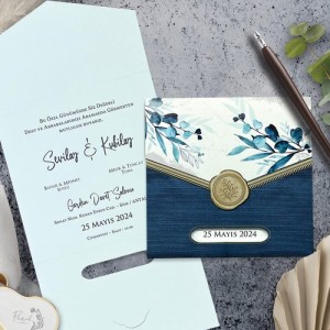 Çiçekli Katlamalı Mühürlü Görünümlü Davetiye