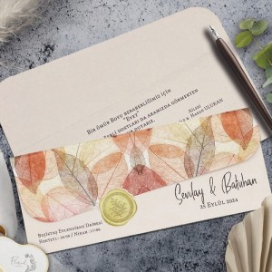 Yaprak Desenli Mühürlü Görüntülü Davetiye