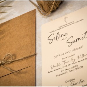 İçi Krem Dışı Kraft Kağıttan Davetiye