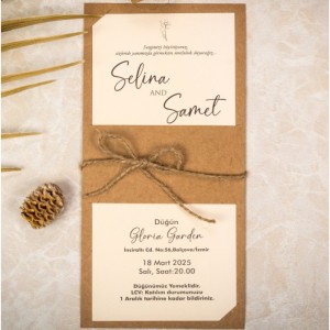 İçi Krem Dışı Kraft Kağıttan Davetiye