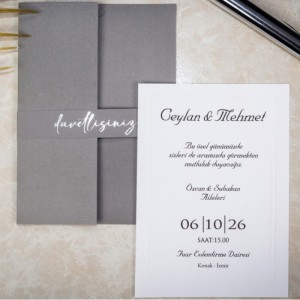 Dışı Soldan Katlamalı Gri Asetat Davetiye