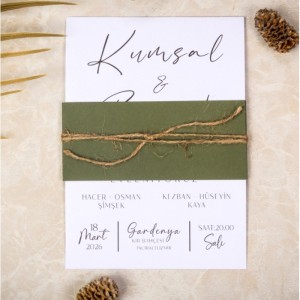 Yeşil Kuşaklı İpli Sade Davetiye