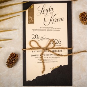 Dışı Siyah İçi Krem İpli Davetiye