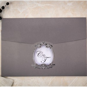 Gri Renkli Yaldız Süslemeli Davetiye