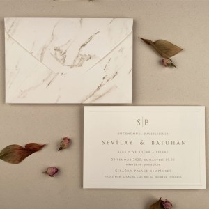 Zarfı Mermer Desenli Davetiye