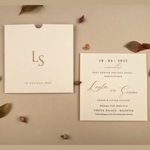 Kare Krem Zarflı Davetiye