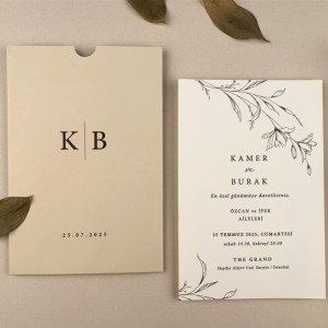 Bej Rengi Zarfa Baskılı Davetiye