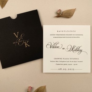 Siyah Kare Zarfa Baskılı Davetiye