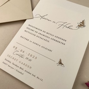 Krem Rengi Zarfa Baskılı Davetiye