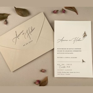 Krem Rengi Zarfa Baskılı Davetiye