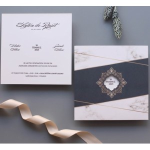 Kare Zarflı Mermer Desen Davetiye