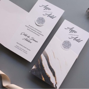 Mermer Desenli  Zarfsız Davetiye