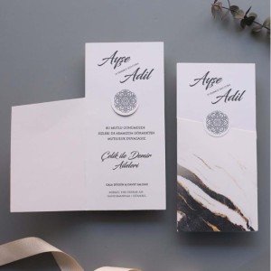 Mermer Desenli  Zarfsız Davetiye