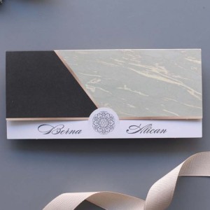 Mermer Desenli Katlamalı Davetiye