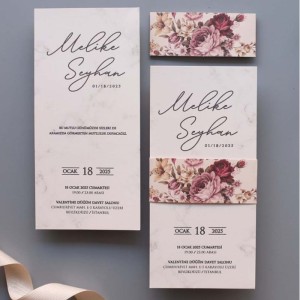 Çiçekli Kuşaklı Sade Davetiye