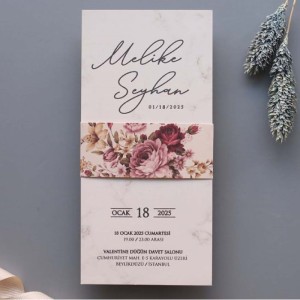 Çiçekli Kuşaklı Sade Davetiye
