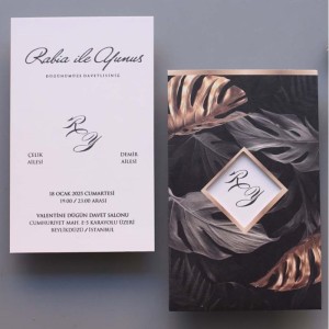 Siyah Zeminli Yapraklı Davetiye