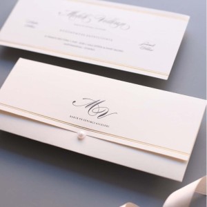 İncili Krem Katlamalı Zarflı Davetiye