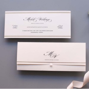 İncili Krem Katlamalı Zarflı Davetiye