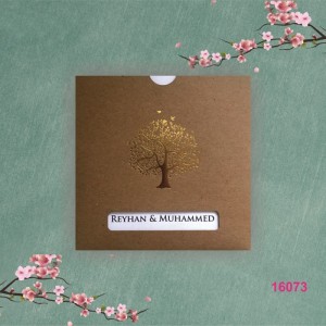 Kare Kraft Zarfa Yaldız Süslemeli Düğün Davetiyesi