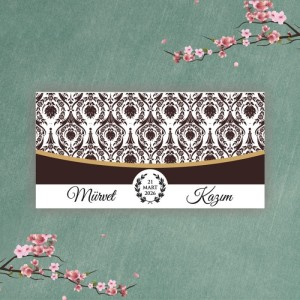 Kahverengi Beyaz Desenli Katlamalı Düğün Davetiyesi