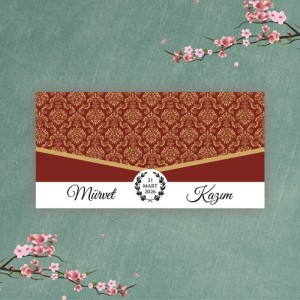 Bordo Desenli Katlamalı Düğün Davetiyesi