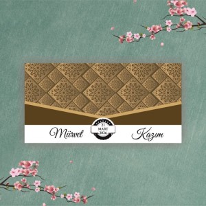 Kahverengi Desenli Katlamalı Düğün Davetiyesi