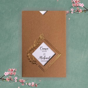 Kraft Zarfa Yaldız Süslemeli Pencereli Düğün Davetiyesi