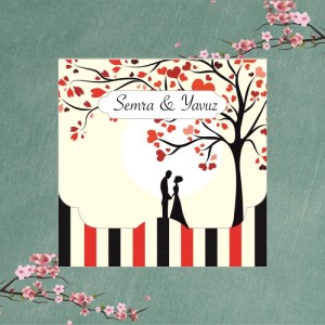 Gelin Damat Kalpli Tasarımlı Katlamalı Davetiye