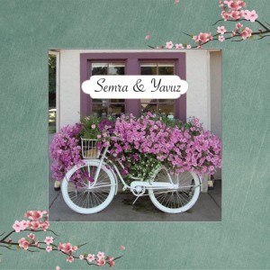 Çiçekli Bisiklet Tasarımlı Pencereli Düğün Davetiyesi