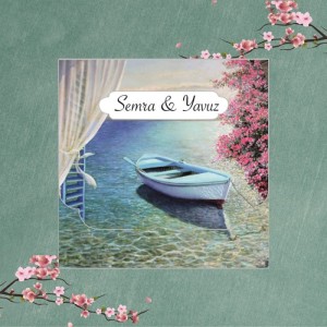 Mavi Sandallı Pencereli Katlamalı Düğün Davetiyesi