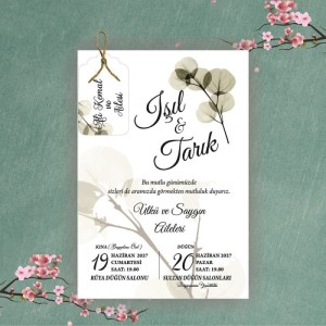 Sade Tek Çiçekli Tek Kartlı Düğün Davetiyesi