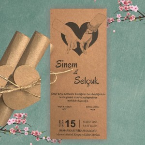 Kalpli Çiftler El Ele Tasarımlı Düğün Davetiyesi