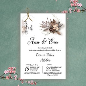 İpli Etiketli Zarfsız Tek Katmanlı Düğün Davetiyesi