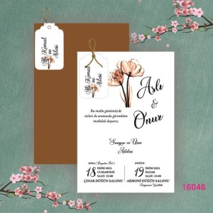 Kraft Kağıttan Altlıklı Etiketli Düğün Davetiyesi