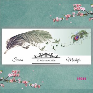 Kuş Tüyü Tasarımlı Katlamalı Düğün Davetiyesi