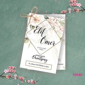 Çiçekli İkili Zarfsız İpli Davetiye