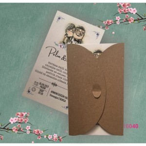 Kraft Ortaya Katlanan Zarflı Karikatürlü Davetiye