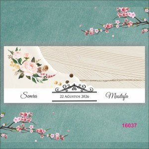 Çiçekli Çizgili Tasarımlı Katlamalı Düğün Davetiyesi