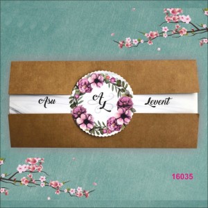 Dışı Kraft Katlamalı Ortaya Geçmeli Düğün Davetiyesi